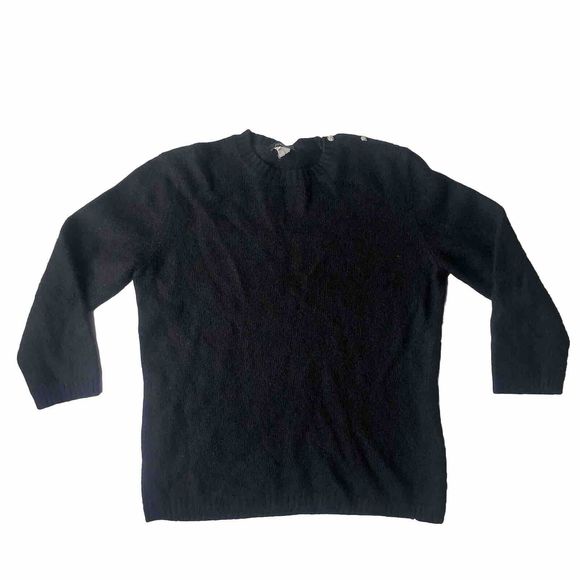 J. Crew Black Knit Cashmere Wool Angora Rabbit Hair Rayon Blend Sweater Women M - Picture 1 of 8